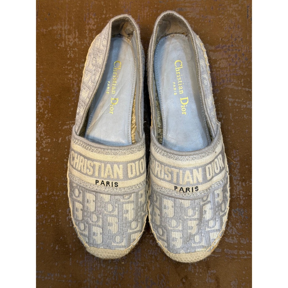 Christian Dior Granville Grey Oblique Embroidered Espadrilles Flats 40D CA0120